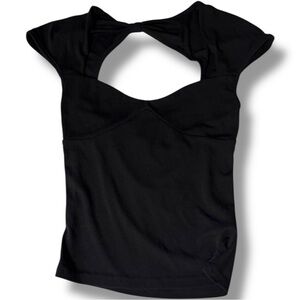 Unbranded Chic Black Cutout Back Slim Fitting Stretchy Short Sleeve Top